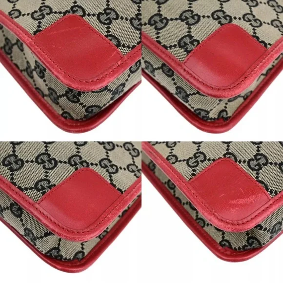 GUCCI Logo GG Pattern Shoulder Bag Canvas Leather Red Black Gold Italy 68HB984 - Picture 7 of 16